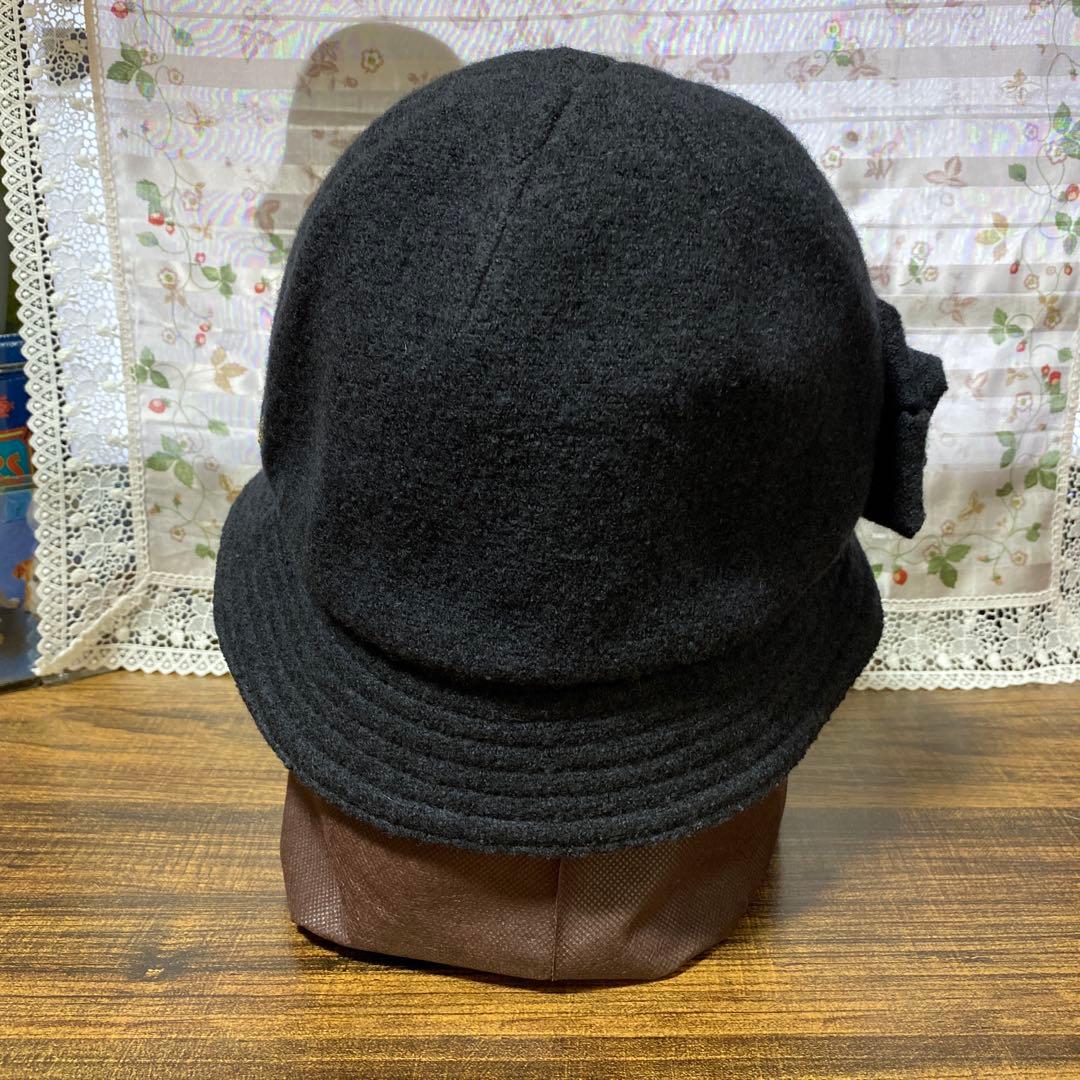 ヘレンカミンスキーHELEN KAMINSKI ブラックウールハット花飾り付き