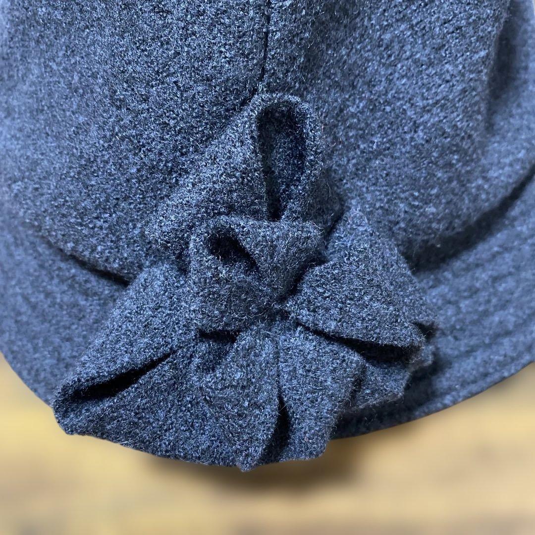 ヘレンカミンスキーHELEN KAMINSKI ブラックウールハット花飾り付き