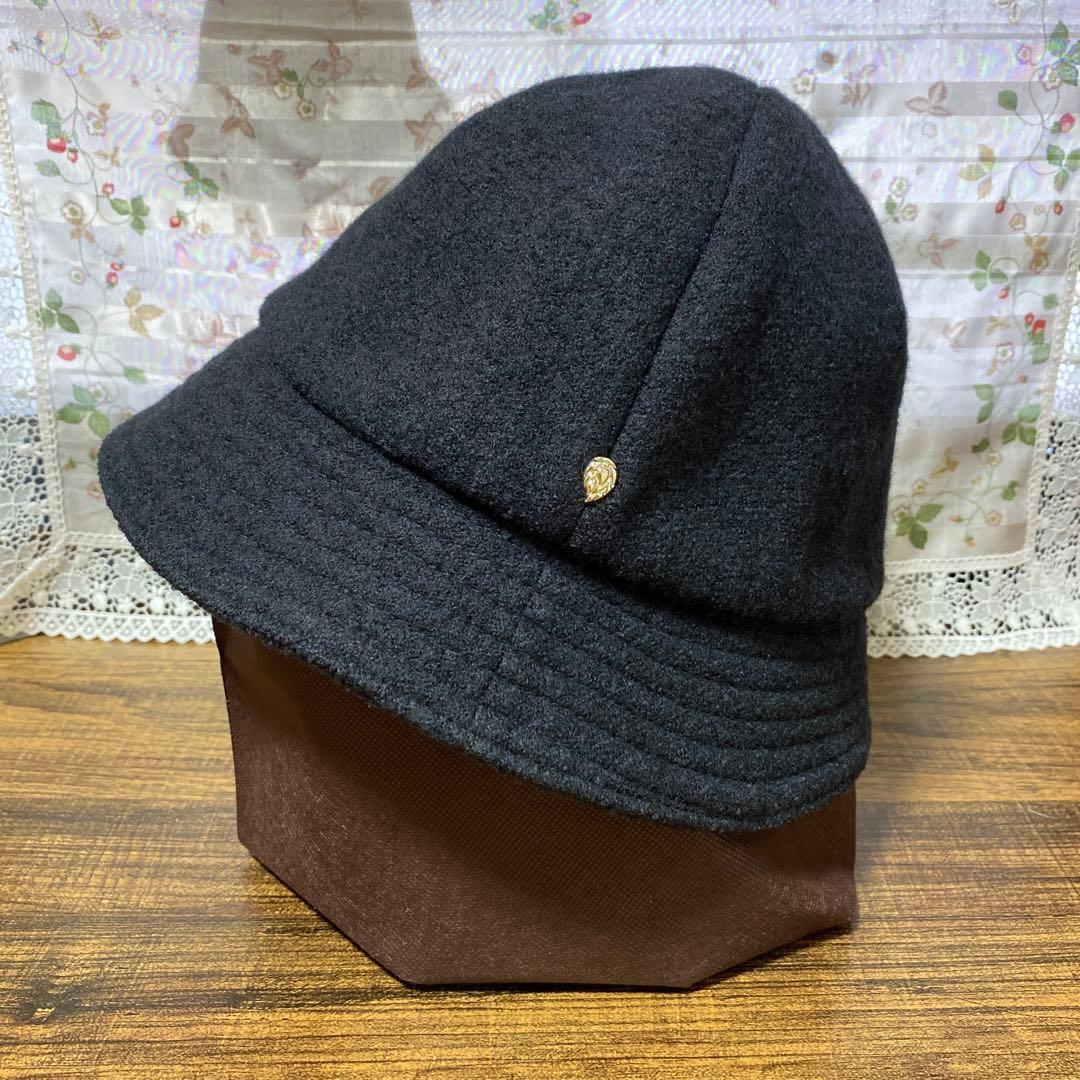 ヘレンカミンスキーHELEN KAMINSKI ブラックウールハット花飾り付き