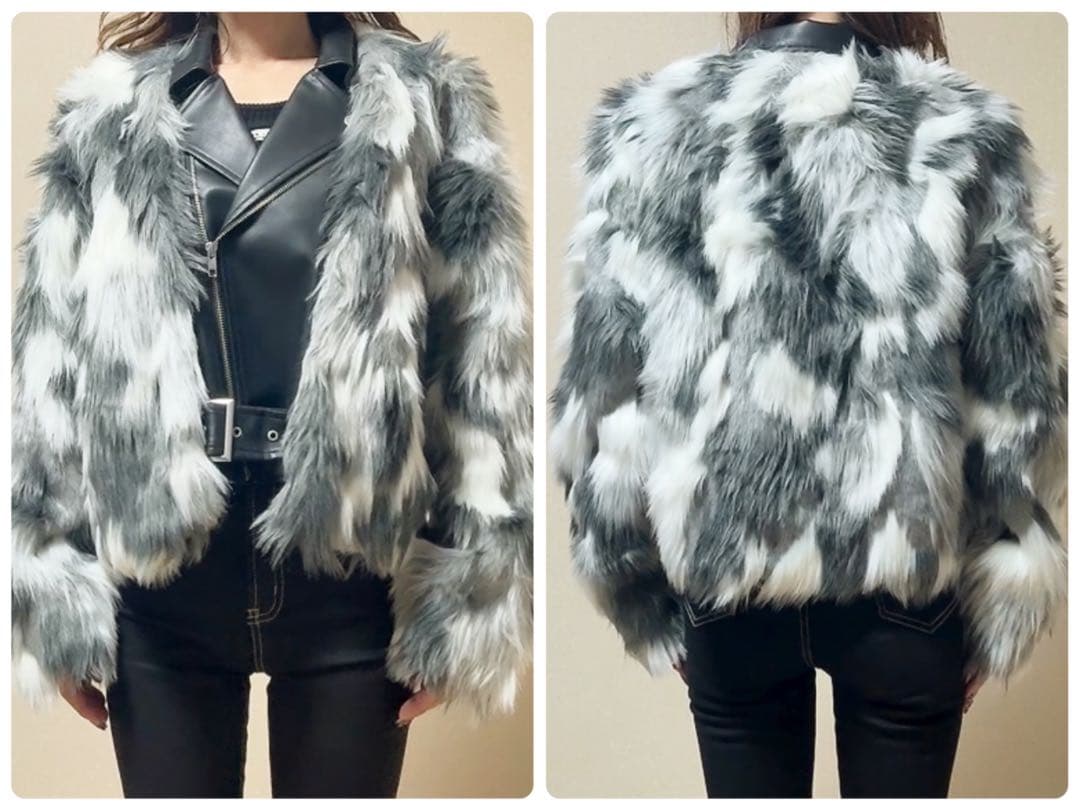 ラスト1点！GYDA レイヤードエコファーライダースジャケット　ミックス