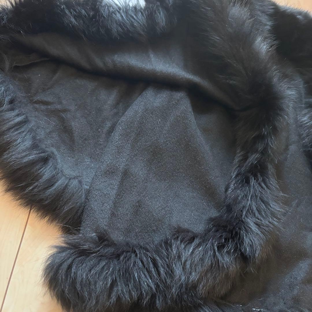 美品 カシミヤ100% フォックスファー ポンチョ ブラック