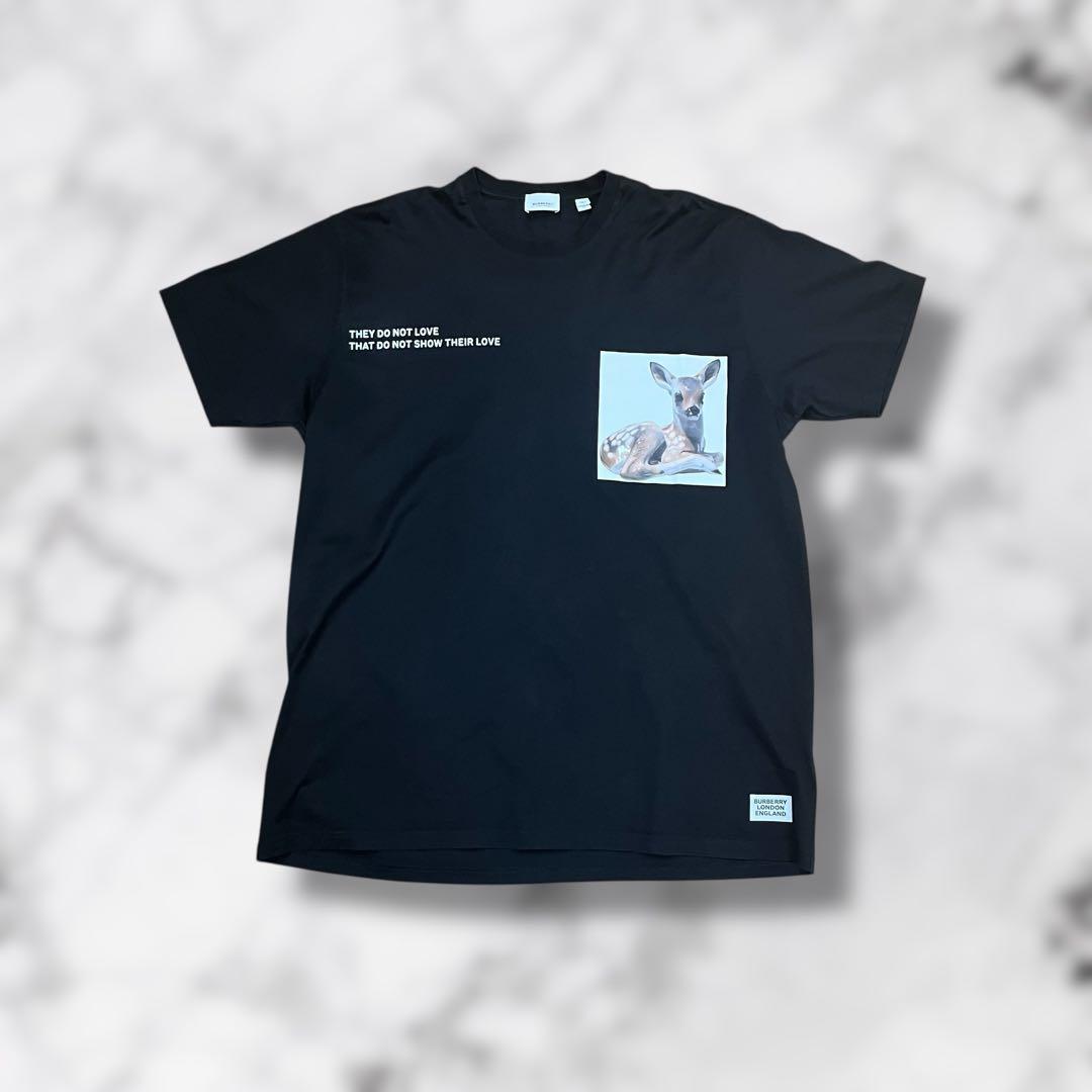 【極美品】BURBERRY プリントTシャツ 半袖 黒 バンビ 現行 高級シルク