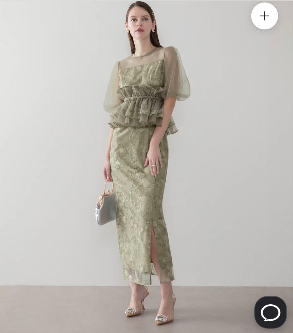 LEJA 3WAYチュールラッフルフラワースパンコールIラインワンピースドレス