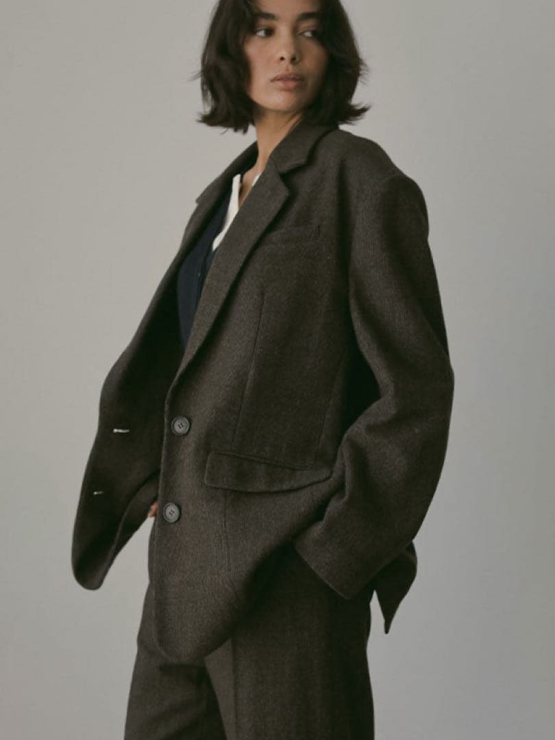 タグ付き新品未使用エトレトウキョウ　チェックツイードテーラードジャケットM 茶