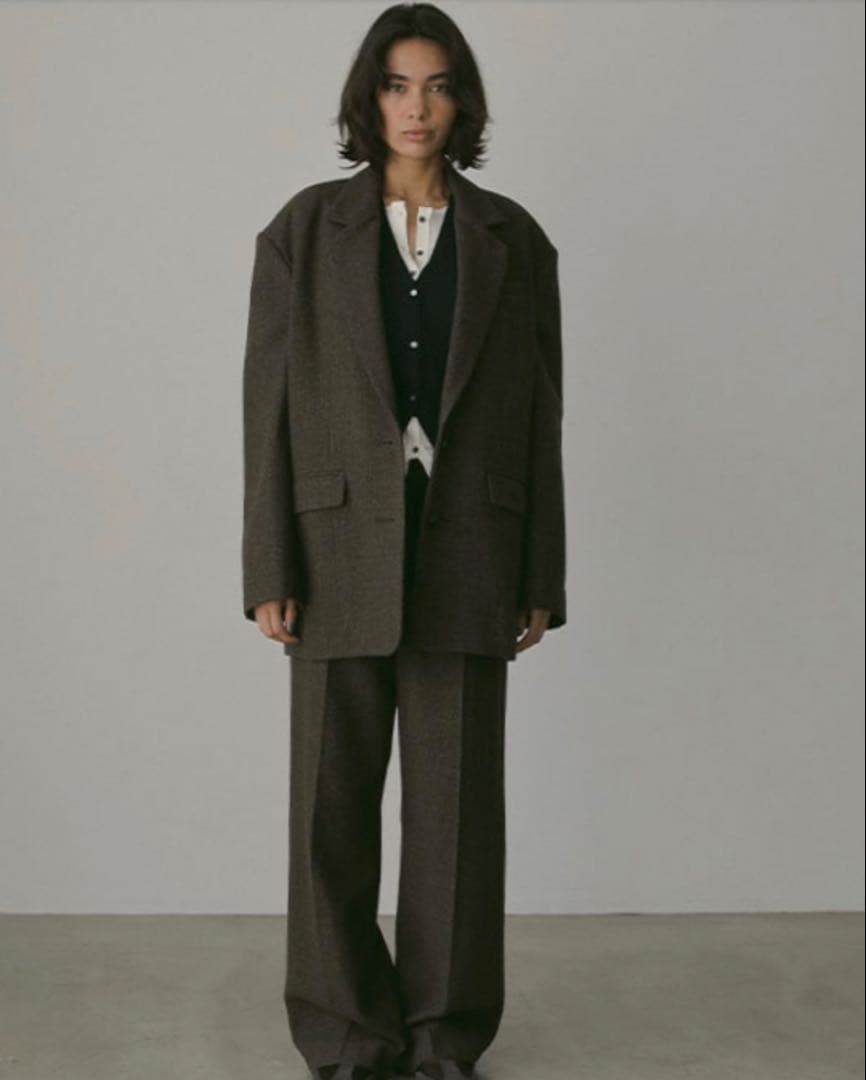 タグ付き新品未使用エトレトウキョウ　チェックツイードテーラードジャケットM 茶