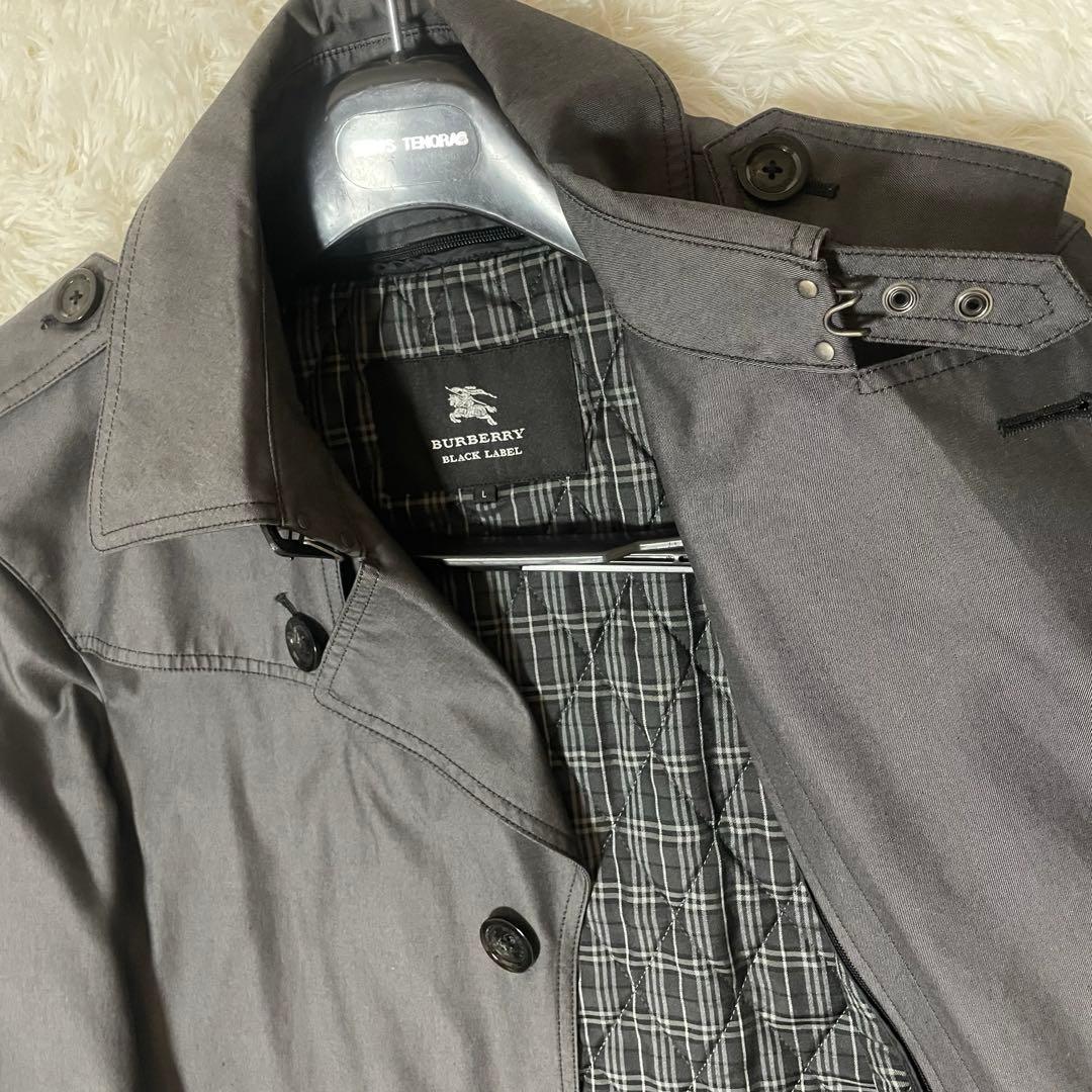 極美品✨バーバリーブラックレーベル トレンチコートLグレー ライナー付 チェック