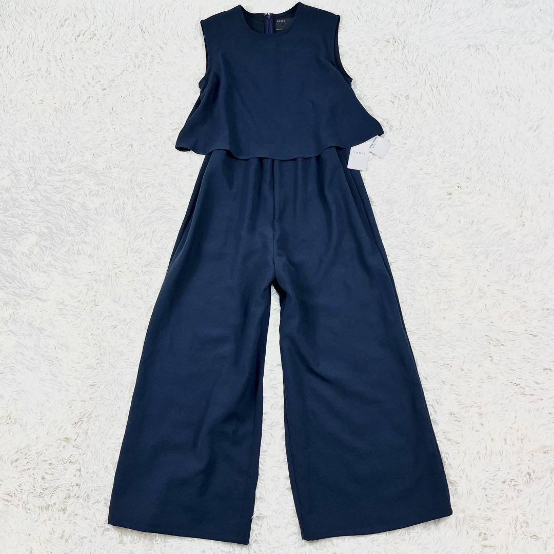 【新品未使用】 NOBLE ダブルクレープスリーブレスオールインワン 紺