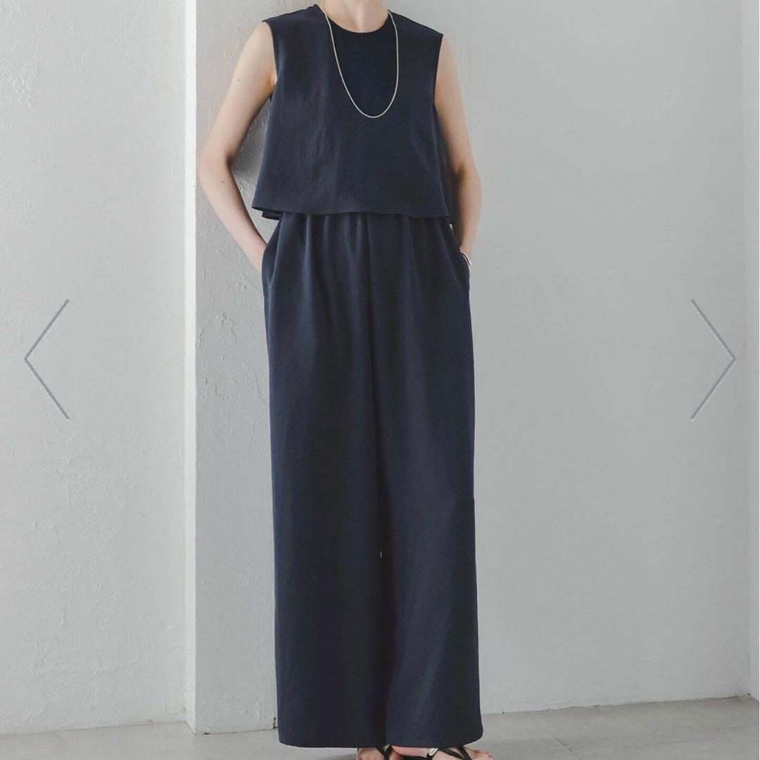 【新品未使用】 NOBLE ダブルクレープスリーブレスオールインワン 紺