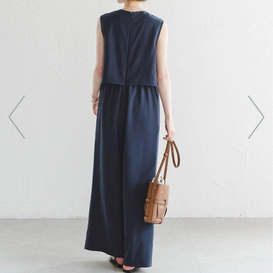 【新品未使用】 NOBLE ダブルクレープスリーブレスオールインワン 紺