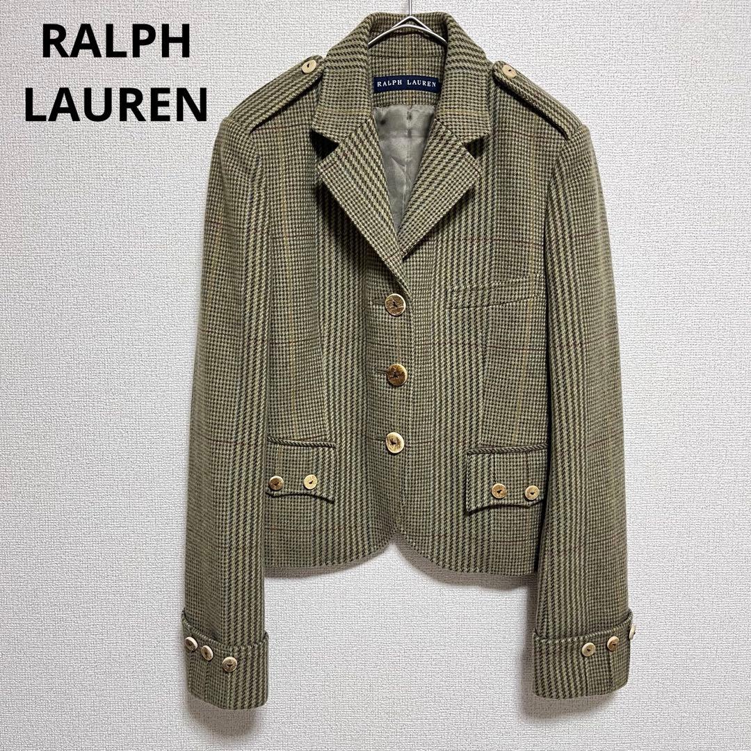 美品　ヴィンテージ　ラルフローレン　ウッドボタン　千鳥　ウール　ジャケット