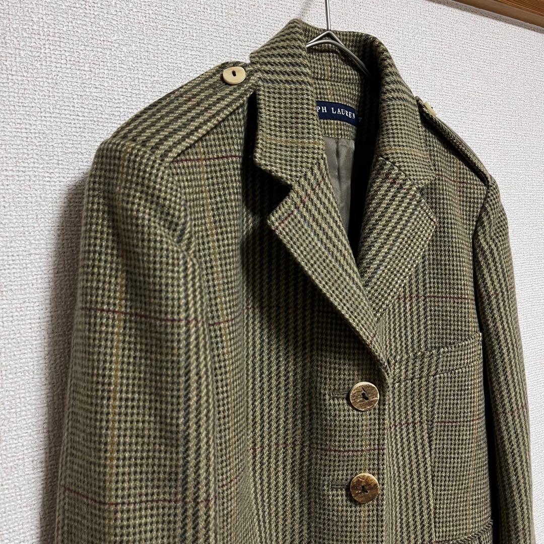 美品　ヴィンテージ　ラルフローレン　ウッドボタン　千鳥　ウール　ジャケット