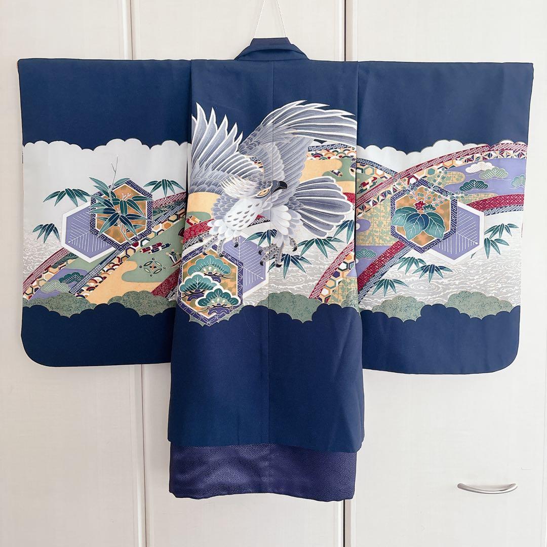 七五三　5歳　７歳　男児　男の子　羽織　袴セット　懐剣　角帯　着物　雪駄　紺