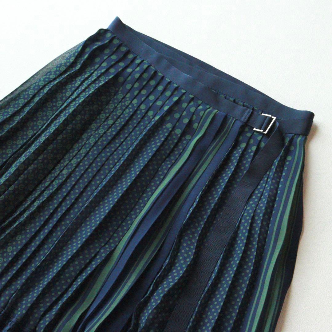 5240【極美品】サカイ　プリーツスカート ラップスカート ドット柄　M