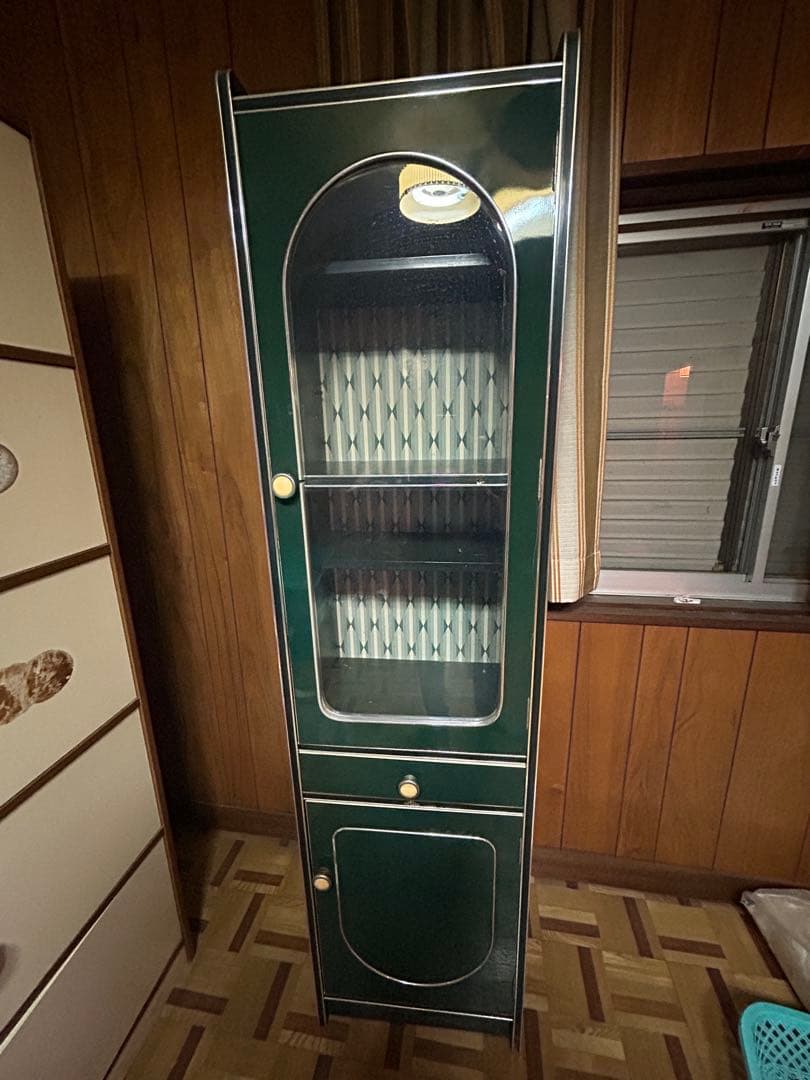 昭和レトロ 木製キャビネット ガラス扉付き 食器棚 収納棚