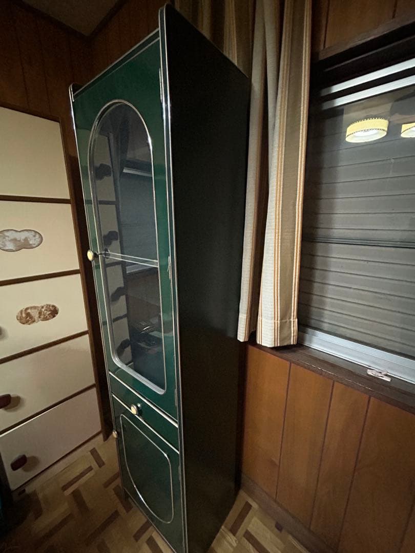 昭和レトロ 木製キャビネット ガラス扉付き 食器棚 収納棚