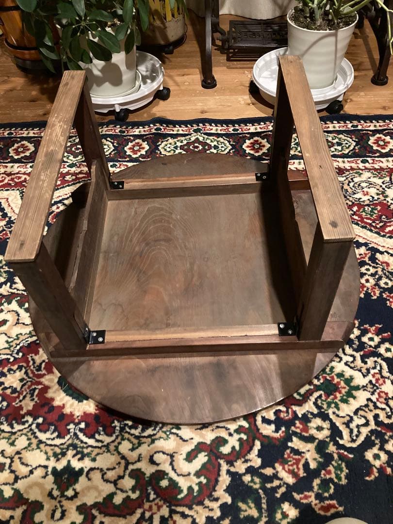 昭和レトロ　古い木製丸ローテーブル　丸ちゃぶ台21直径680