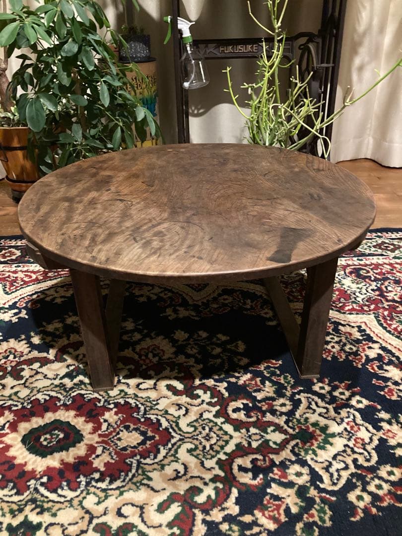昭和レトロ　古い木製丸ローテーブル　丸ちゃぶ台21直径680