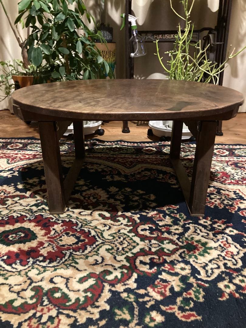 昭和レトロ　古い木製丸ローテーブル　丸ちゃぶ台21直径680