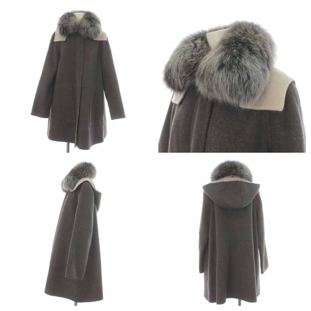 ADORE カシミア混　フォックスファーリバーコート　3way フード グレー