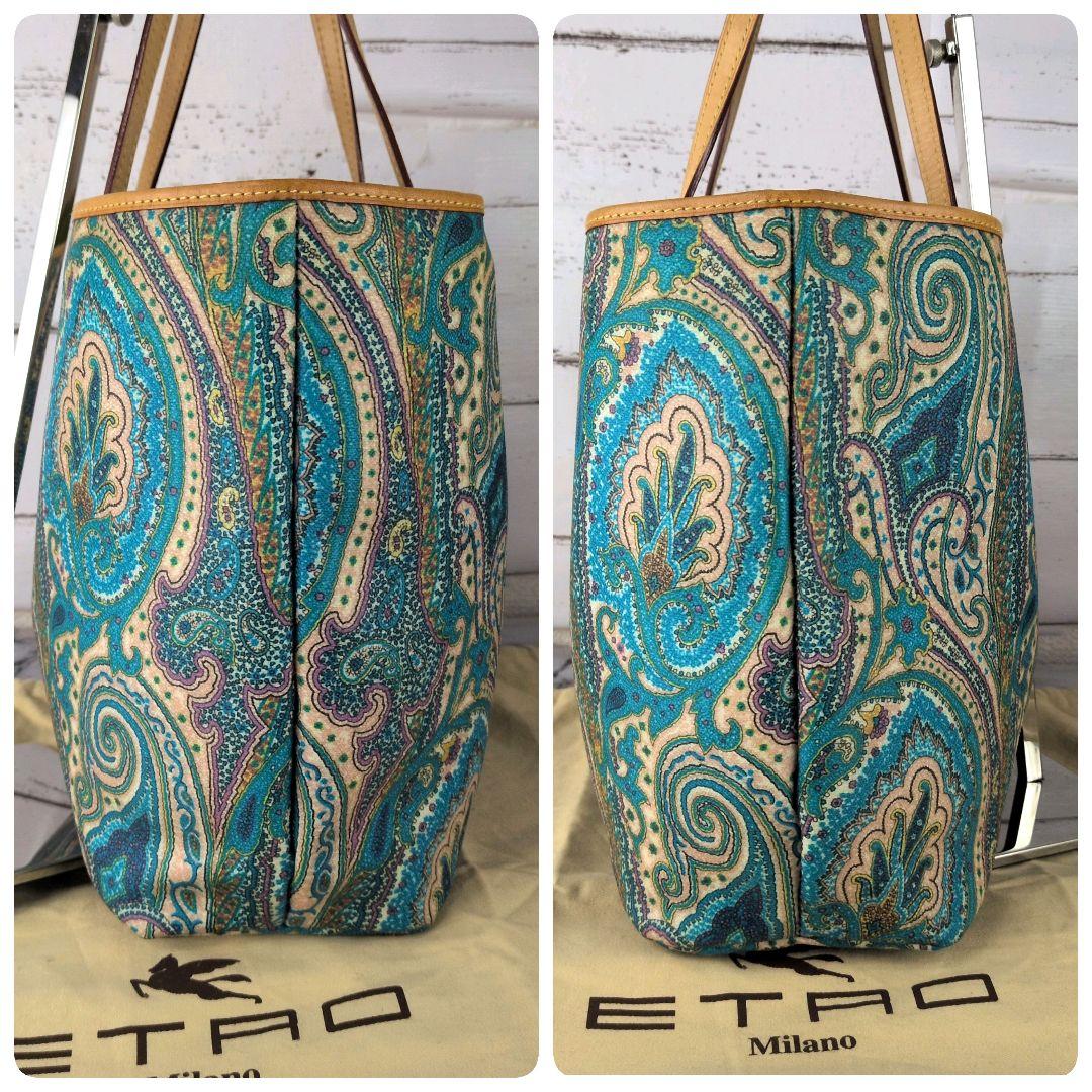 【極美品】エトロ☆ペイズリー　ポーチ付　ブルー系　エレガント　肩掛　トートバッグ