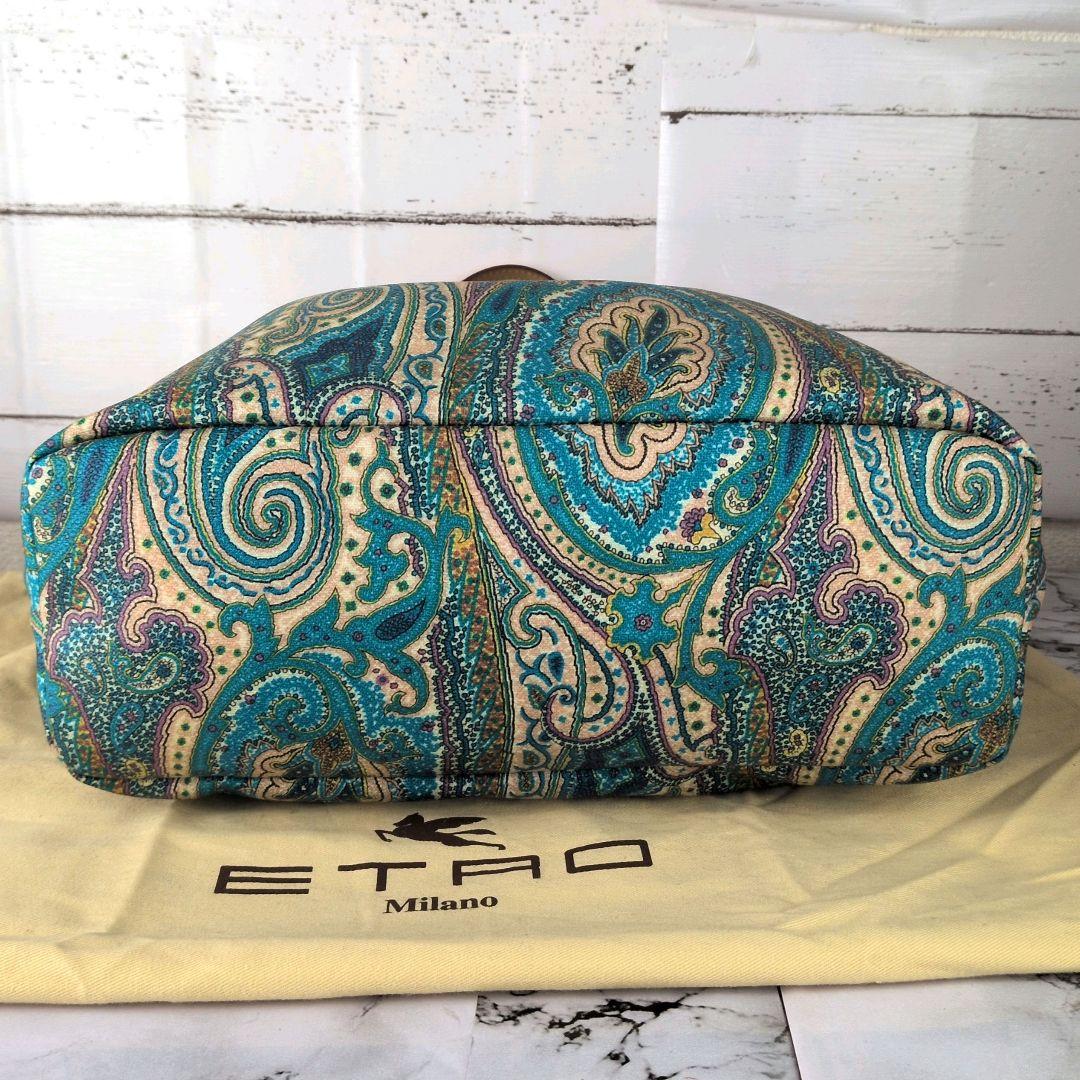 【極美品】エトロ☆ペイズリー　ポーチ付　ブルー系　エレガント　肩掛　トートバッグ