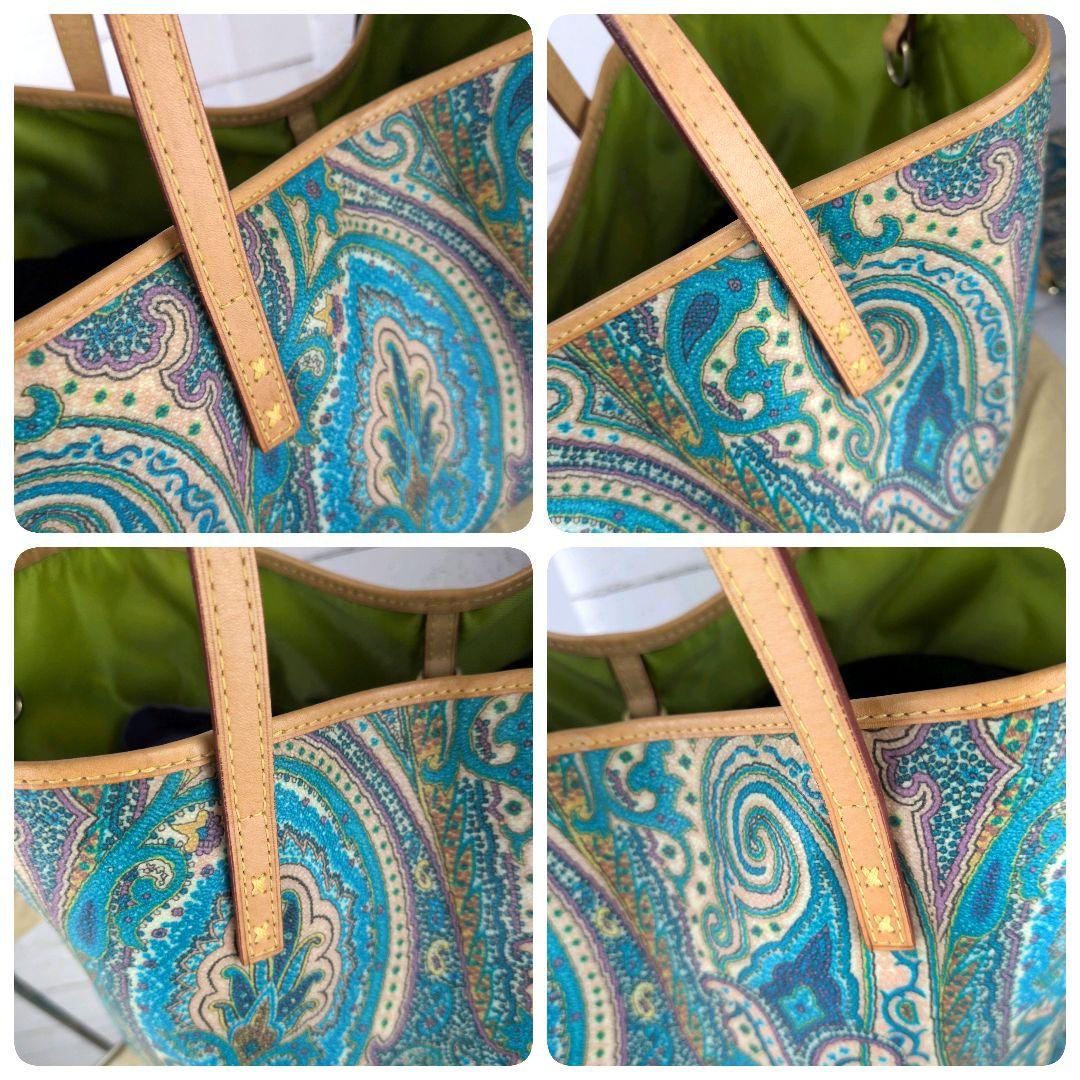 【極美品】エトロ☆ペイズリー　ポーチ付　ブルー系　エレガント　肩掛　トートバッグ