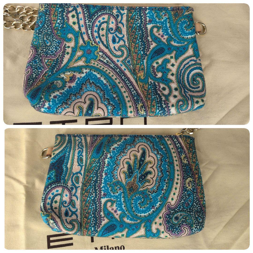 【極美品】エトロ☆ペイズリー　ポーチ付　ブルー系　エレガント　肩掛　トートバッグ