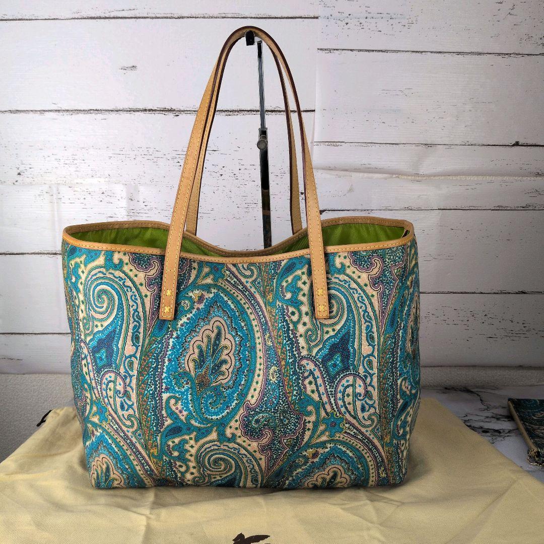 【極美品】エトロ☆ペイズリー　ポーチ付　ブルー系　エレガント　肩掛　トートバッグ