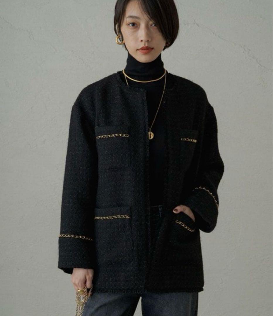 ◾️ラウンジドレス　ブラック チェーンツイードジャケット