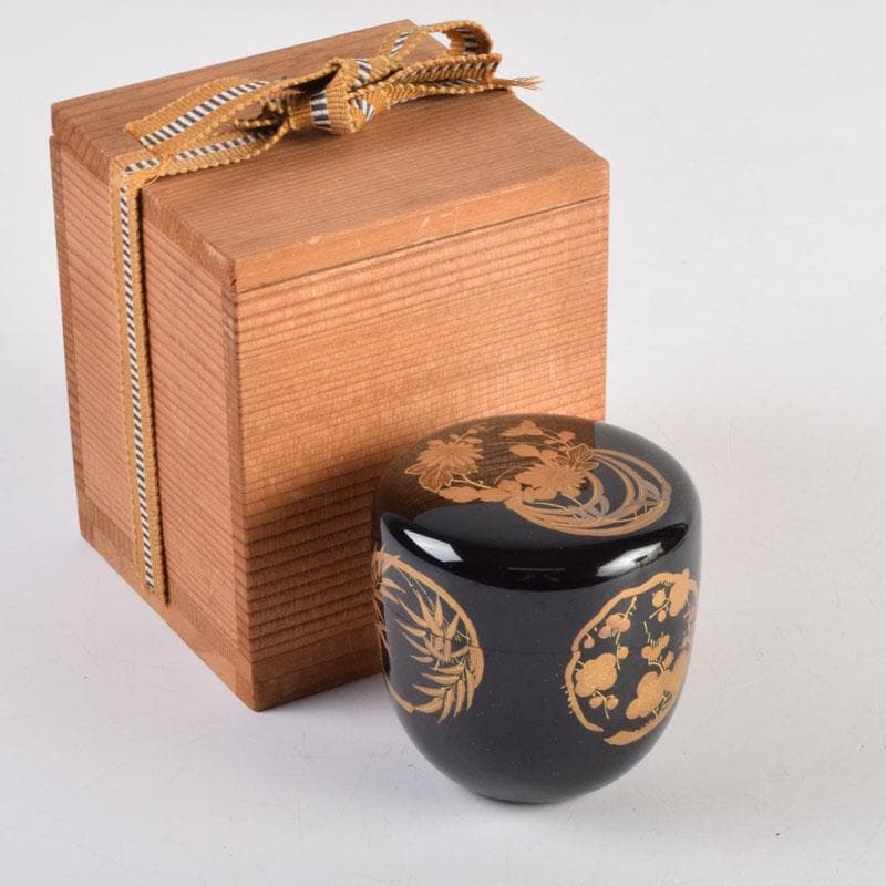 ゆき　茶道具　輪島塗　秀峰作　四君子文　棗　共箱　V　9166