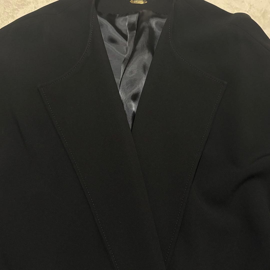 【極美品】DeuxiemeClasseトリアセジョーゼットノーカラーコート 黒