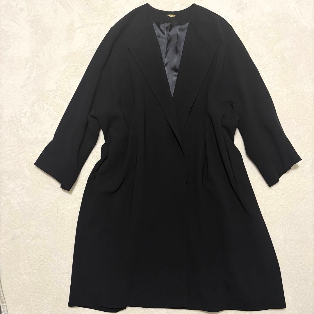 【極美品】DeuxiemeClasseトリアセジョーゼットノーカラーコート 黒
