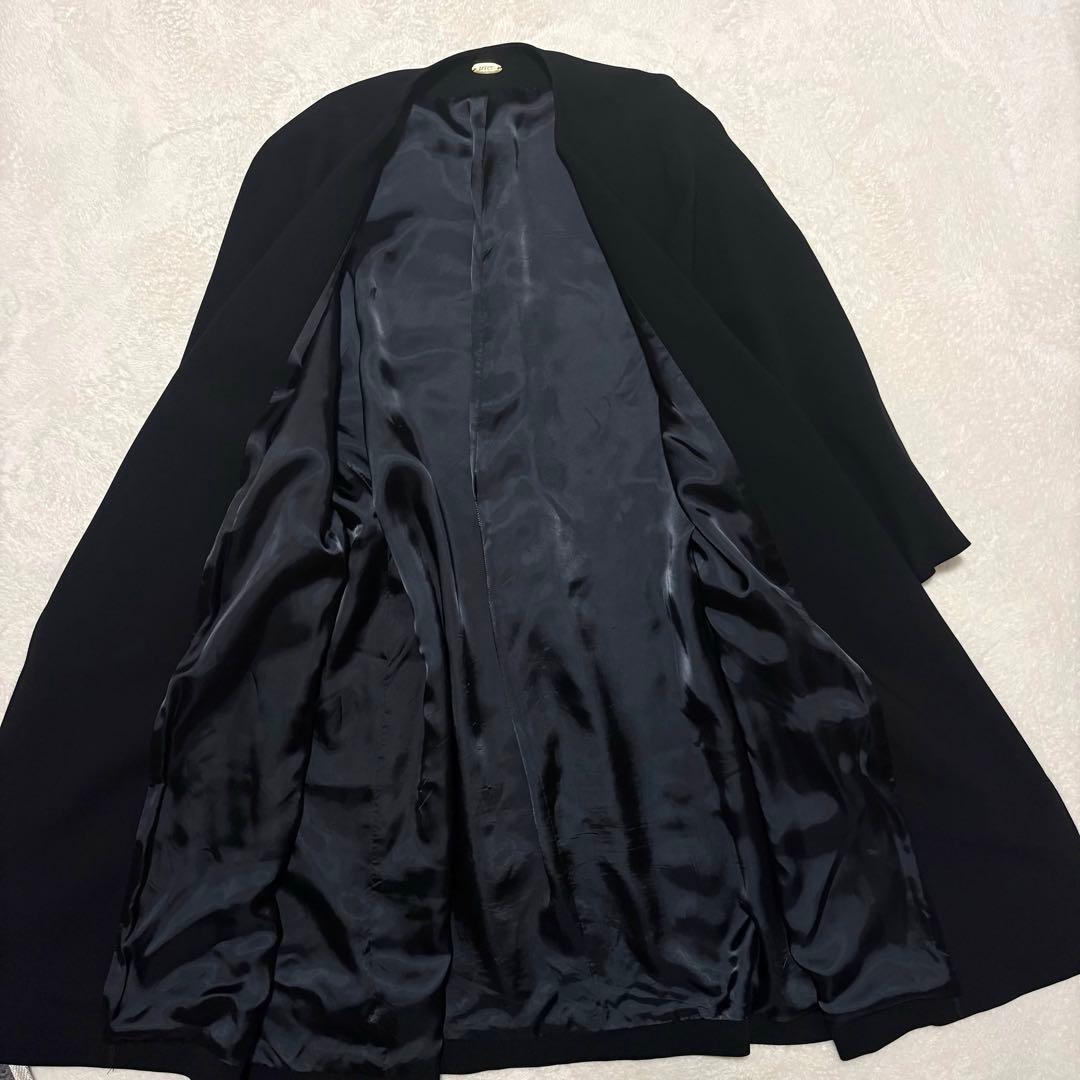 【極美品】DeuxiemeClasseトリアセジョーゼットノーカラーコート 黒