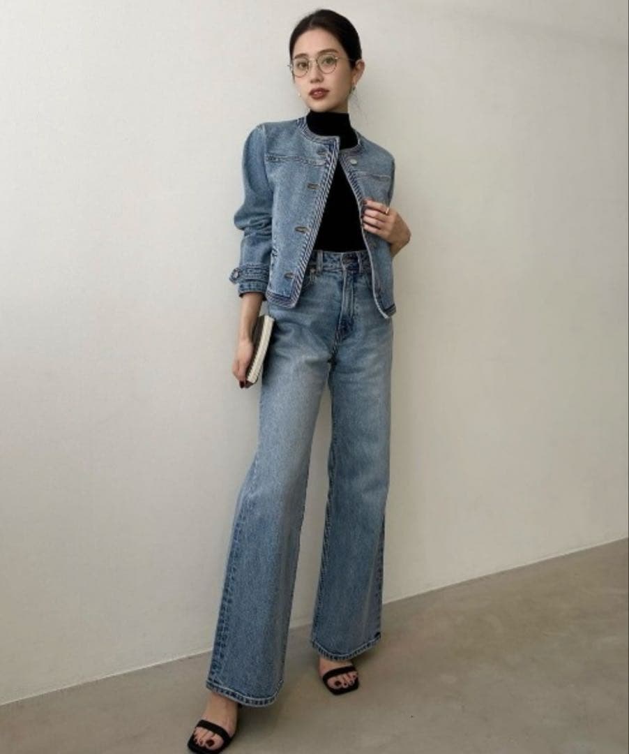 anuansノーカラーデニムジャケット