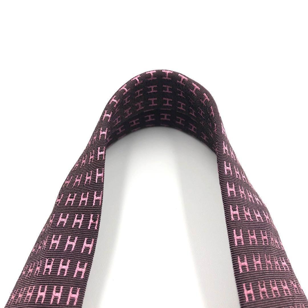 【美品】HERMES ネクタイ ファソネ H柄 H織 光沢感 パープル 人気柄