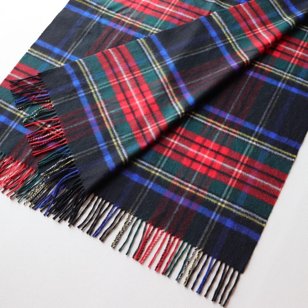 5383【極美品】ジョンストンズ 大判ストール カシミヤ100％ チェック