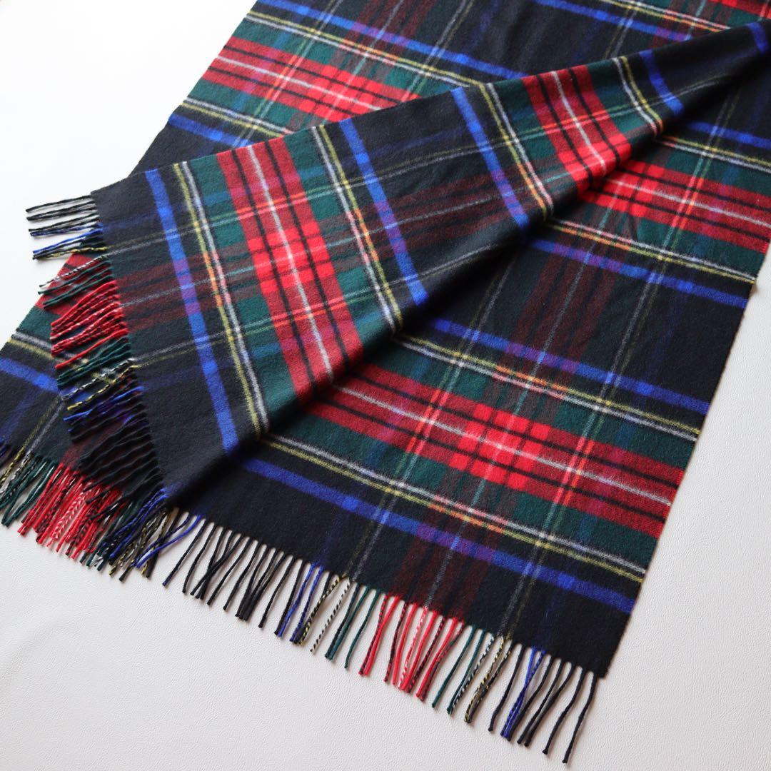 5383【極美品】ジョンストンズ 大判ストール カシミヤ100％ チェック