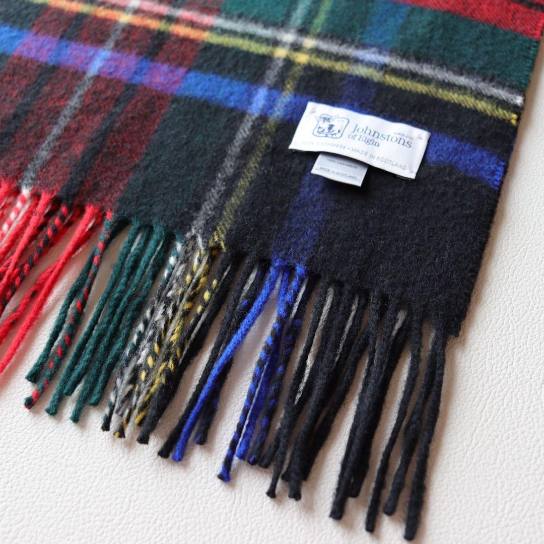 5383【極美品】ジョンストンズ 大判ストール カシミヤ100％ チェック