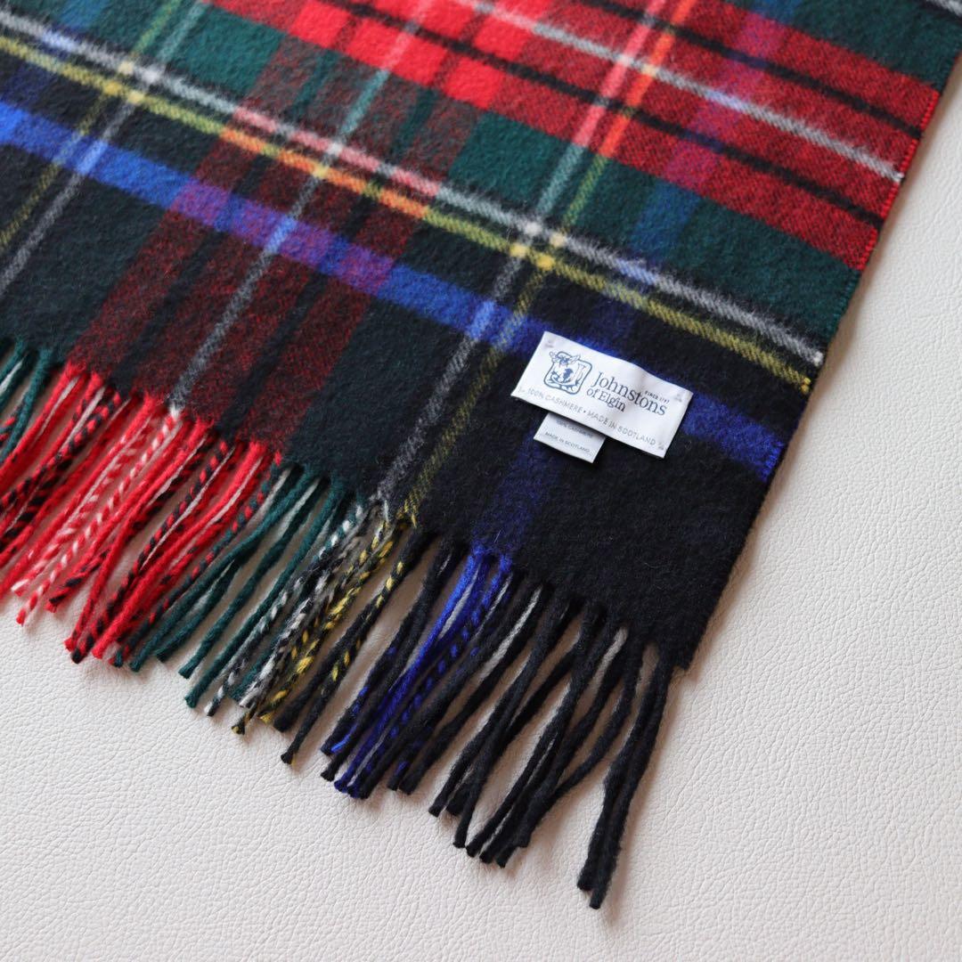 5383【極美品】ジョンストンズ 大判ストール カシミヤ100％ チェック