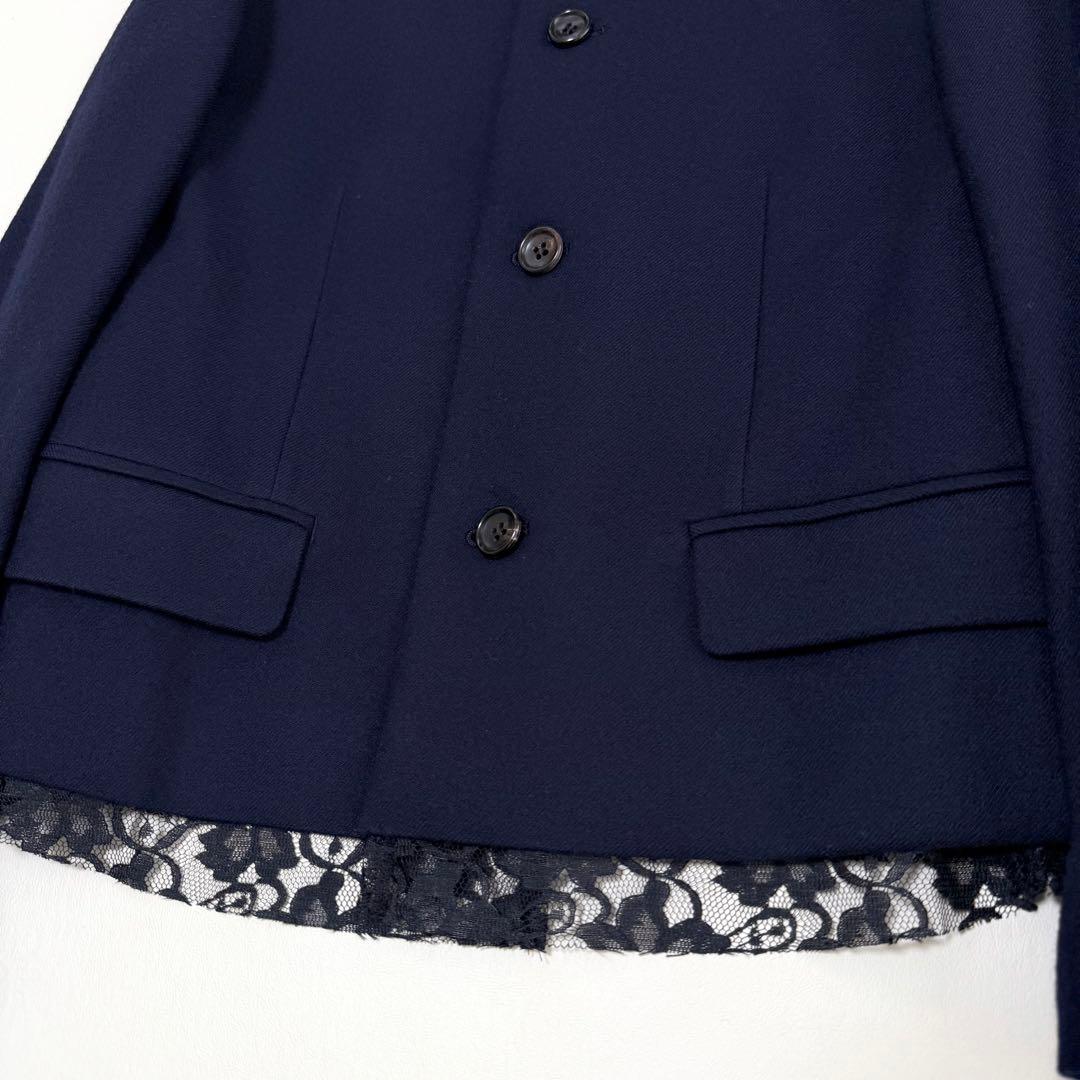 【トリココムデギャルソン】レースレイヤード風ジャケット（S）ネイビー　ウール