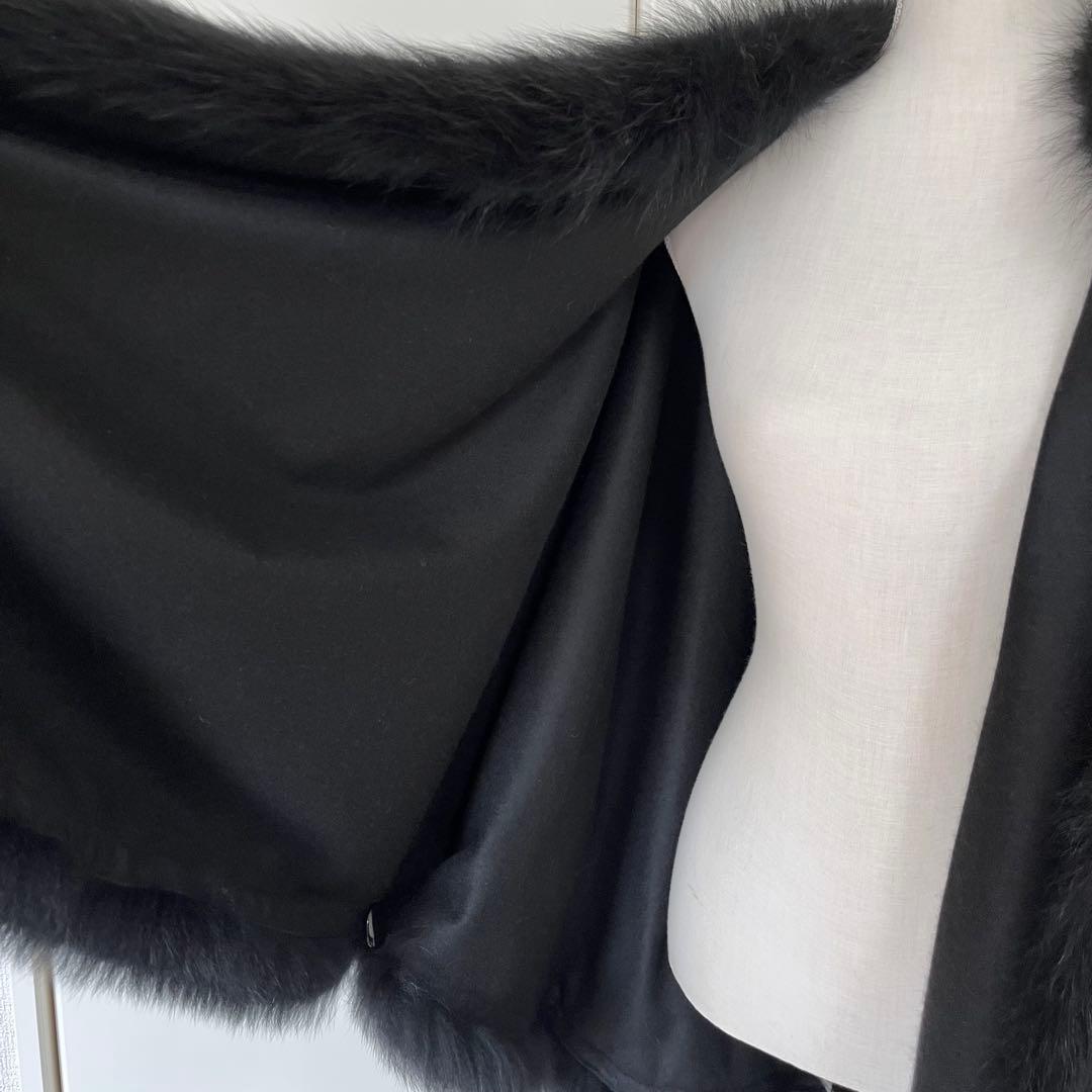 【美品】ブルーフォックス付き カシミヤ100%ケープ