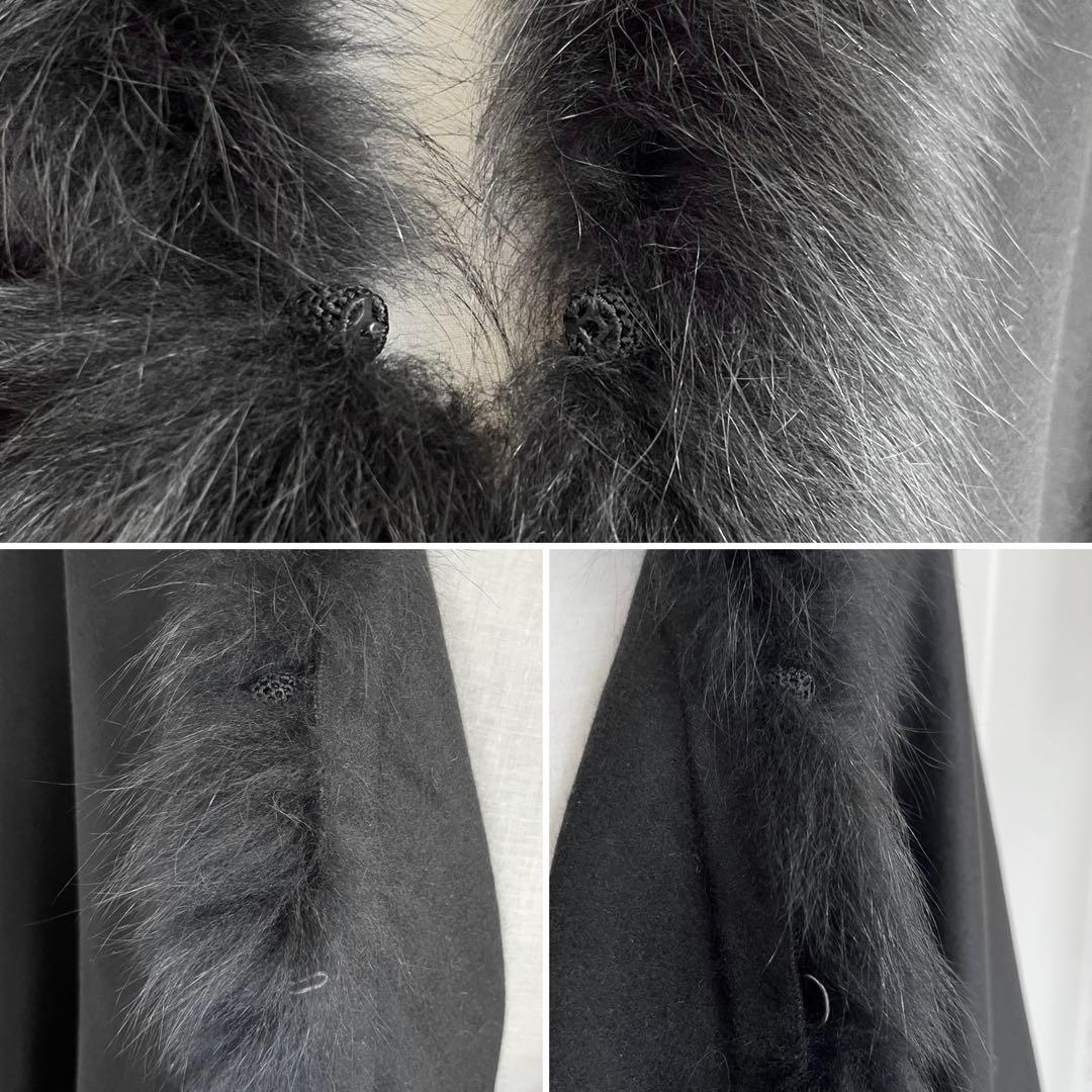 【美品】ブルーフォックス付き カシミヤ100%ケープ