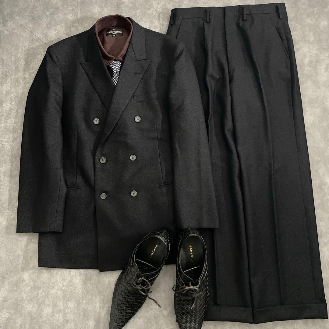 BVLGARIシルクネクタイ×LONNER純毛漆黒ダブルスーツ 成人式 卒業式