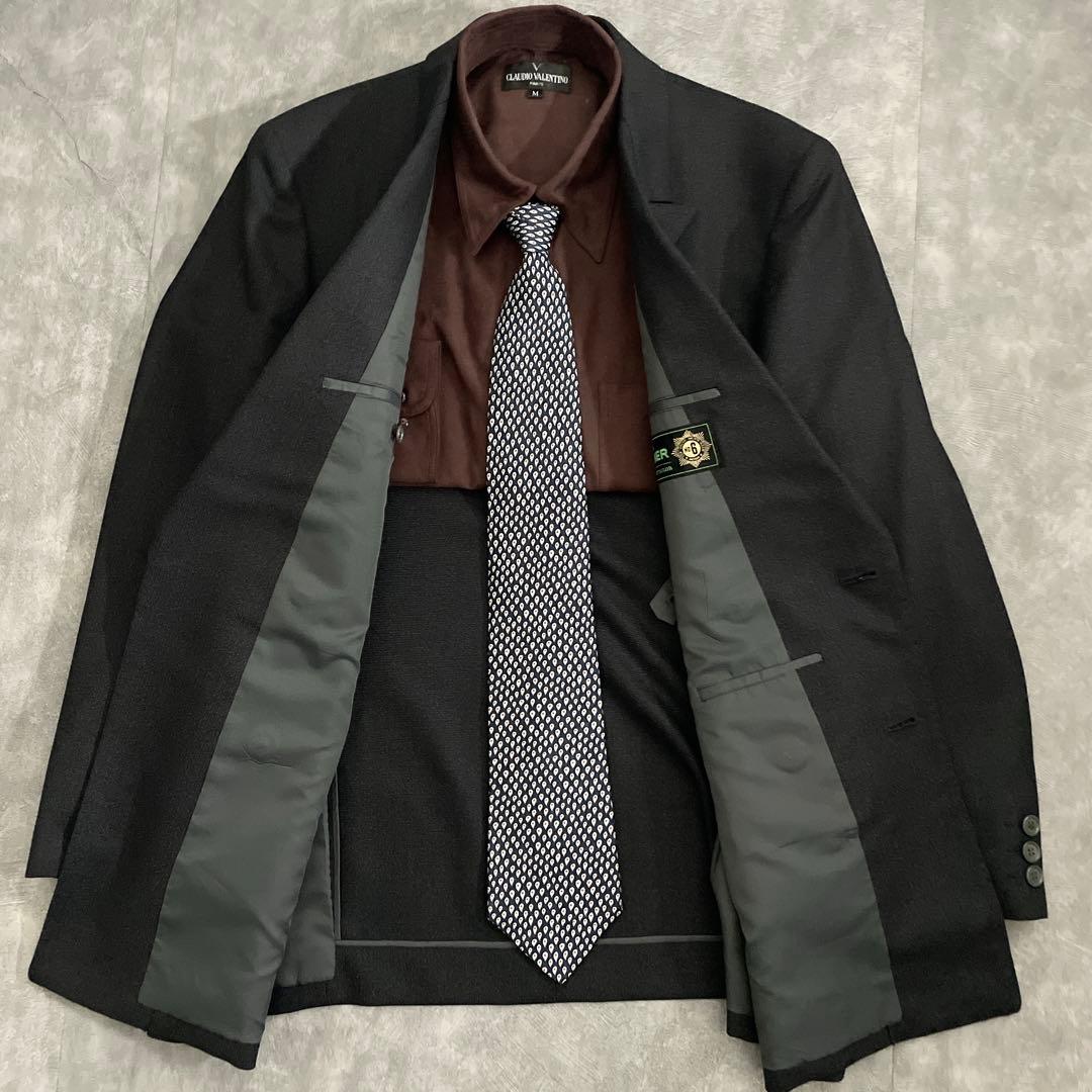 BVLGARIシルクネクタイ×LONNER純毛漆黒ダブルスーツ 成人式 卒業式