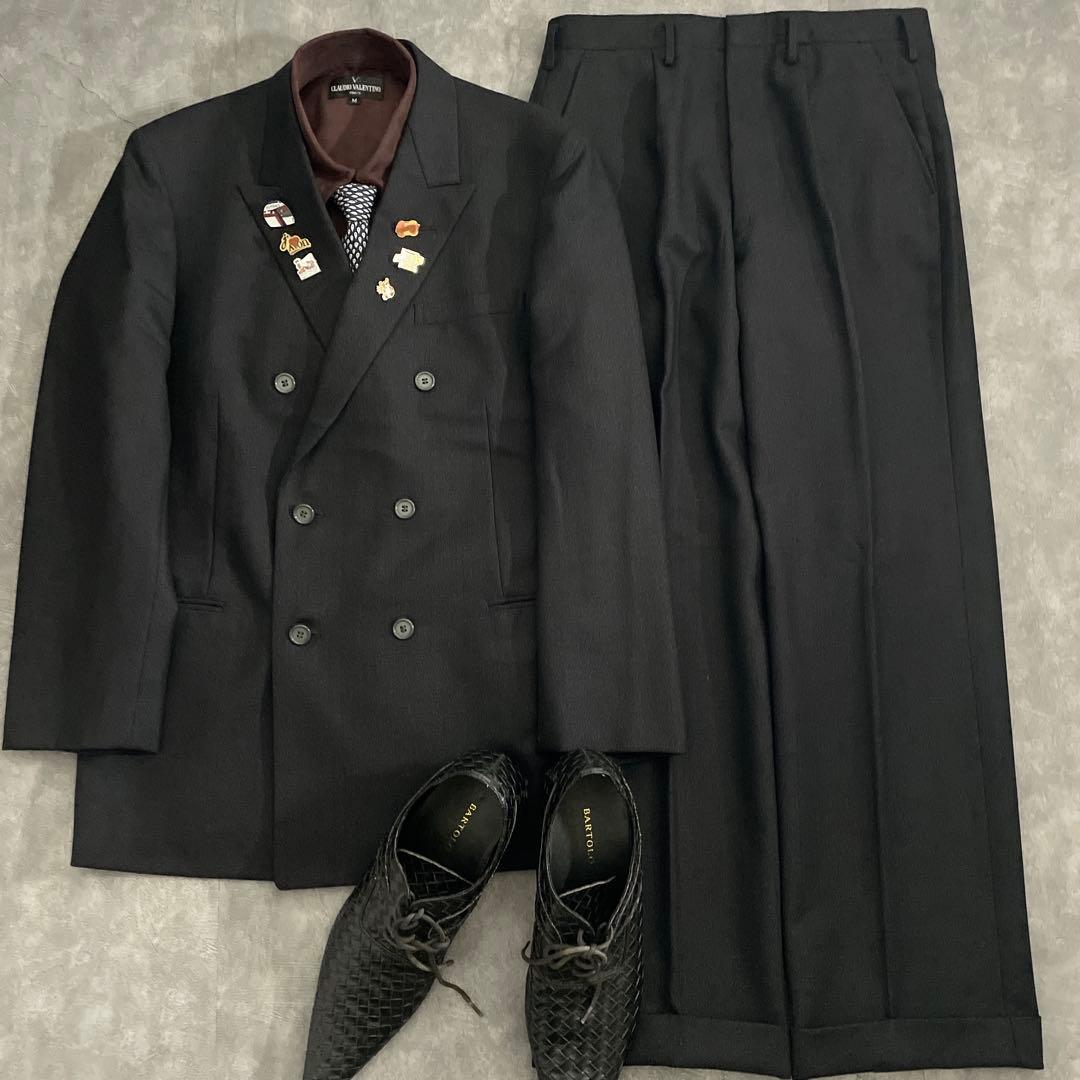 BVLGARIシルクネクタイ×LONNER純毛漆黒ダブルスーツ 成人式 卒業式