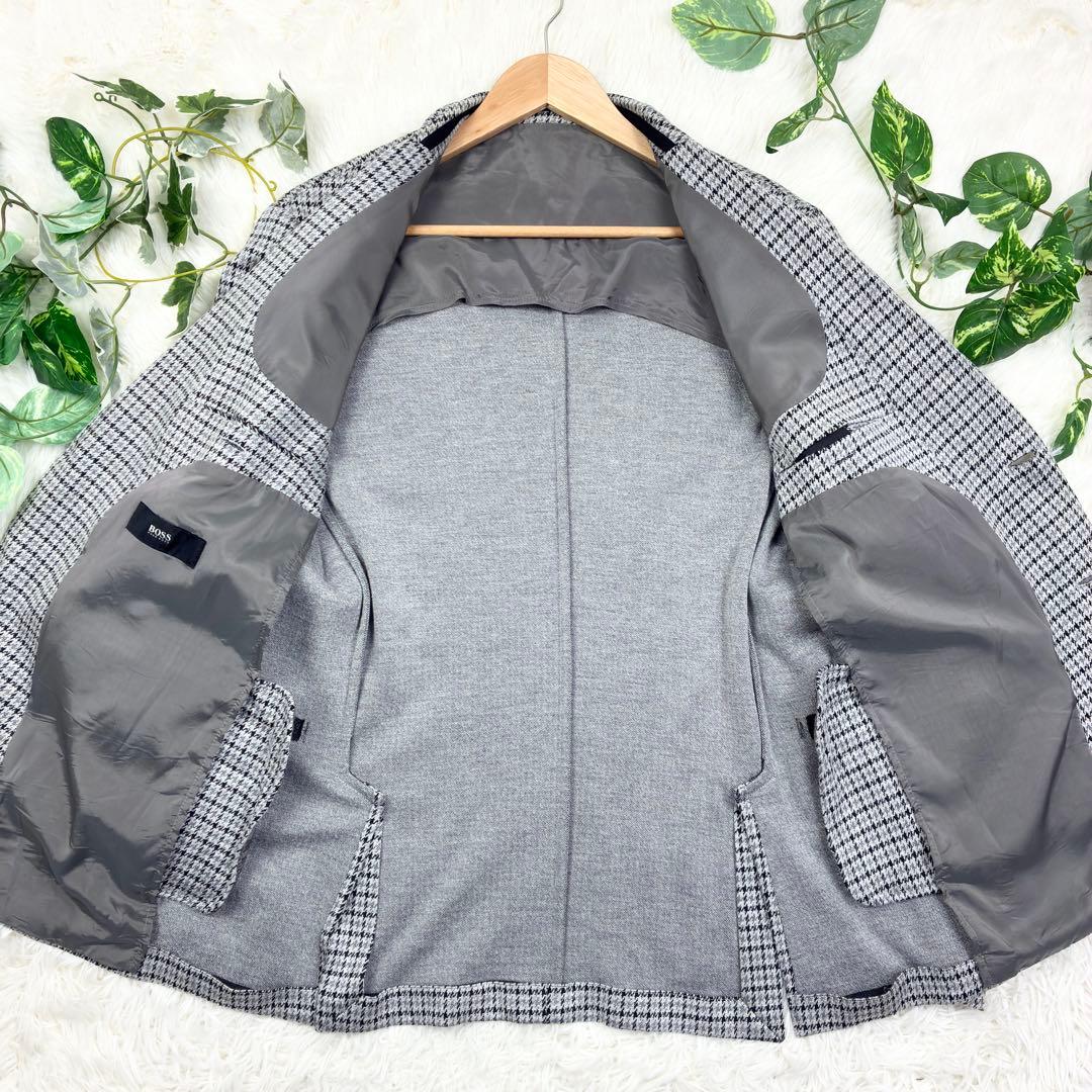 美品　BOSS　千鳥格子　ジャージーアンコンジャケット　ニットテーラード　2XL