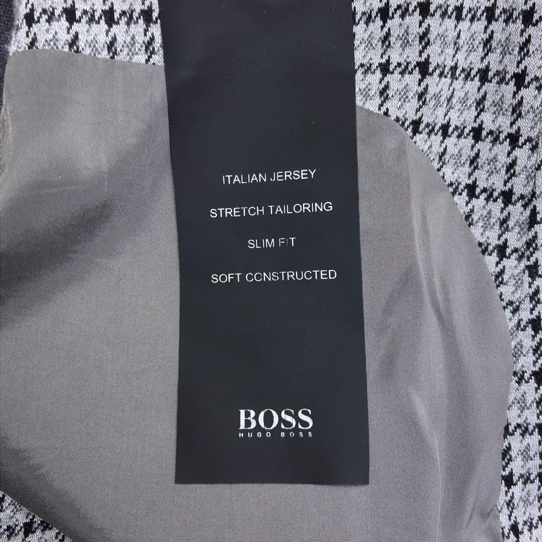 美品　BOSS　千鳥格子　ジャージーアンコンジャケット　ニットテーラード　2XL