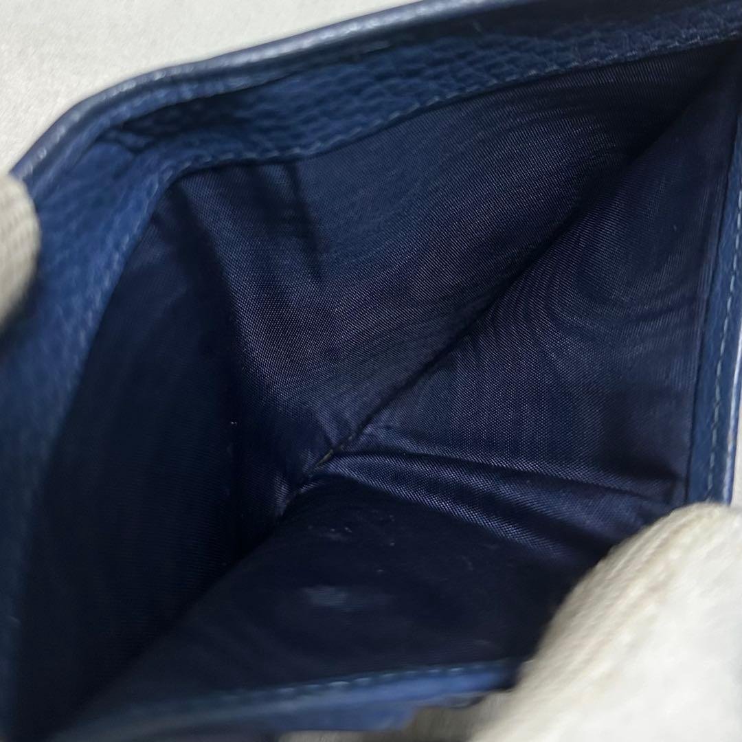 PRADA プラダ　折り財布　ゴールドロゴ　ブルー　シボ革