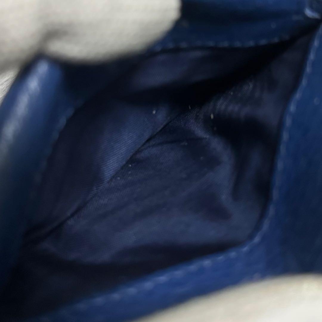 PRADA プラダ　折り財布　ゴールドロゴ　ブルー　シボ革