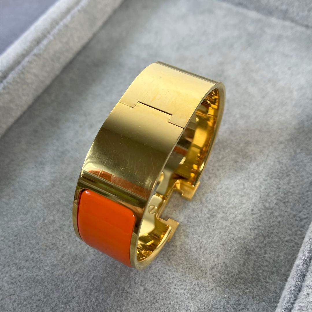 【美品】HERMES オレンジ \"H\"金具のブレスレット　希少